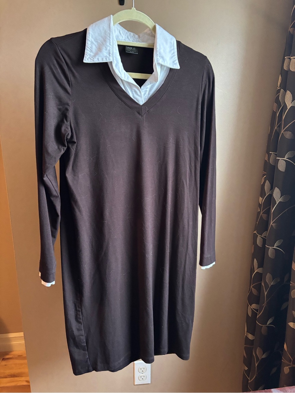 MiiK V-Neck Long Sleeve Dress with White Collar